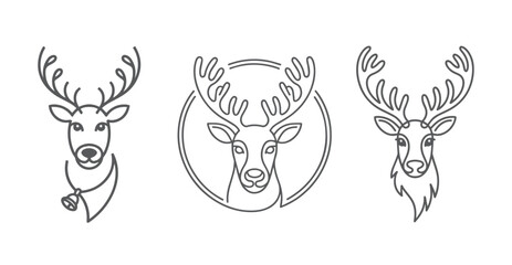 Obraz premium Minimalist Continuous Line Art Reindeer Head Portraits Set