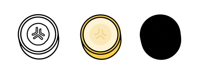 Banana Slice Icon Depiction in Outlined, Colored, and Solid Black Versions © Liub