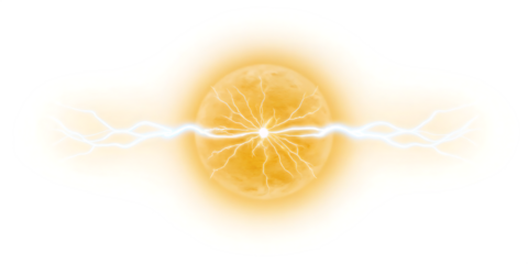 Yellow Energy Orb with White Lightning Bolts and Aura Keywords: energy, power, electricity isolated on a transparent background
