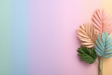 Pastel Paradise Leaves on a Gradient Dreamscape Creating a Tropical and Artistic Mood