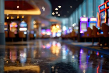 Vibrant casino interior with slot machines and reflections