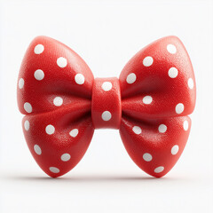 Playful and charming 3D rendered graphic of a classic red bow tie with white polka dots, featuring a tactile, leather-like texture and isolated on a clean white background, perfect for holiday or fash