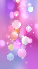 Vertical background featuring a vibrant and dreamy bokeh effect on a pastel gradient of pink, purple, and blue. 