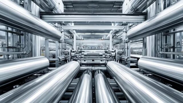 Closeup of seamless aluminum tube extrusion process showing smooth continuous metal flow and precision shaping in industrial machinery.