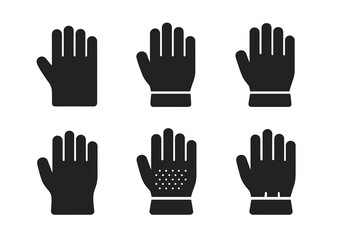 Obraz premium Work Gloves Icons. Blue-collar worker. Icon set. Set Logo of Gloves: Protective work gloves. Flat solid, Iconic shape, Minimal outline, Filled silhouette,