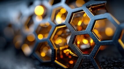 Hexagonal Dreams Glowing With Amber Light in a Scientific Illustration Close-Up
