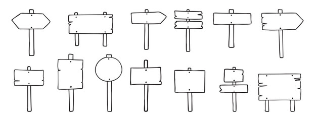 Road direction sign doodle set wooden signboard travel  © Yanka