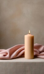 Soft Illumination With Beeswax Glow, Delicate Pink Cotton Folds, a Calming Moment of Simple Serenity Captured Still