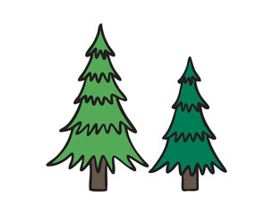 Two pine trees, hand drawn doodle