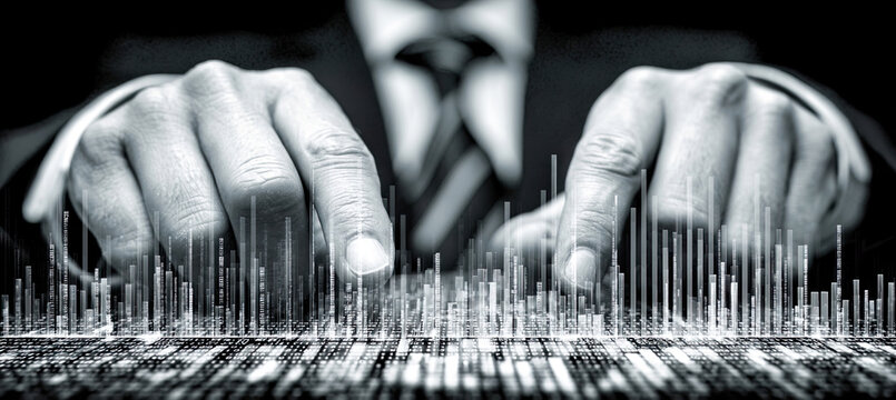 Businessman analyzing financial data with digital interface technology