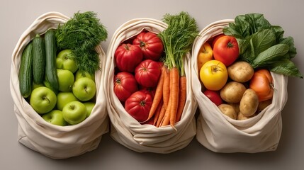 Eco-friendly Grocery Shopping Filled With Fresh Garden Harvest and Sustainable Living in Reusable Cloth Bags