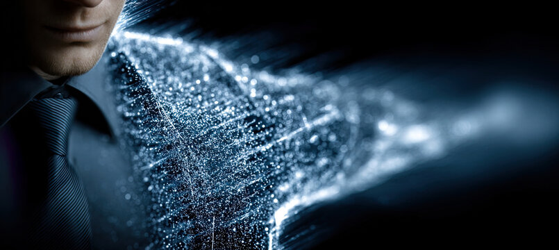 Man interacting with digital data stream network future