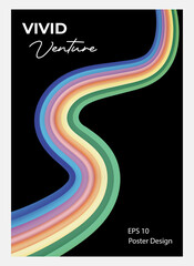 Illustration of abstract vibrant rainbow wave on dark background for modern poster design