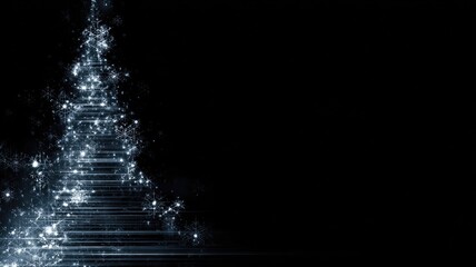 Glowing christmas tree silhouette with snowflakes on dark background