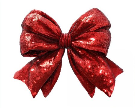 Red sequin bow for gift wrap and festive decor, adds glamour and style to holiday celebrations