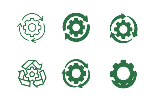 Pollution Reduction Logos. Reducing industrial pollution through waste management. Icon set. Set Logo of reducing industrial pollution through waste