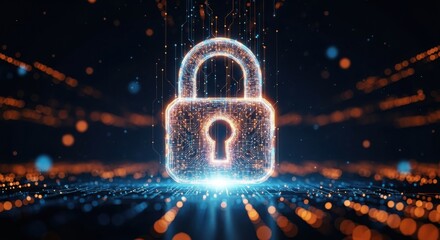 Digital Padlock With Circuit Board and Data Streams