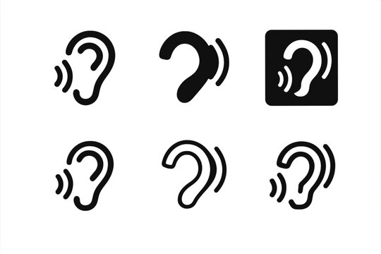 Inclusive Logo Designs. Inclusive and accessible design. Icon set. Set Logo of inclusive and accessible design: hearing aid symbol. harmonious logo variations