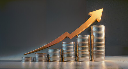 business graph with arrow on a golden background