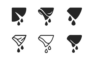Wet Towel Icons. Wet towel. Icon set. Set Logo of Wet Towel: towel corner wringing out water. harmonious logo variations of the same emblematic concept, each