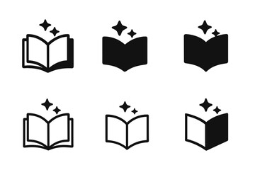 Children's Hobbies Icons. Children's hobbies (reading, cycling, painting). Icon set. Set Logo of children's hobbies: storybook with stars. harmonious logo