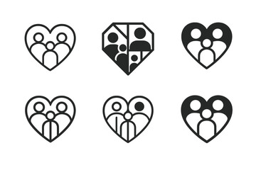 Family Vision Board Logos. Creating a family vision board. Icon set. Set Logo of Family vision board: Heart-shaped collage. harmonious logo variations of the