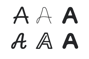 Handmade Font Logos. Handmade Fonts. Icon set. Set Logo of Handmade Fonts: handwritten letter A symbol. harmonious logo variations of the same emblematic