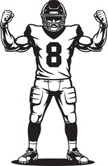 Black and white illustration of a muscular football player with the number eight on his jersey.