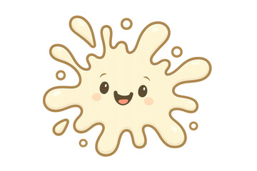 Happy cartoon milk splash character smiling, indicating freshness, healthy food, and dairy products; transparent background
