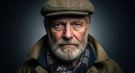 Close-up Portrait of Rugged Elderly Man in Flat Cap