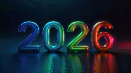 Year 2026 colorful Steel Text on Dark Backdrop