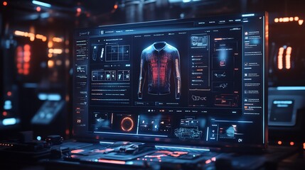 Ultra modern online Black Friday shopping interface clean e commerce dashboard futuristic holographic element cinematic blue neon lighting