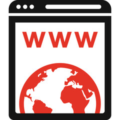 Global Internet Access Icon Representing Worldwide Web Connectivity And Digital Communication With Red Earth Globe Inside Browser Window Symbolizing Online Exploration And Information Exchange