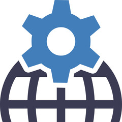 Global Industry Icon With Blue Gear On A Dark Globe Showing International Business And Technology Concepts On A Transparent Background