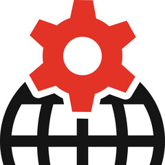 Global Industry Symbol Red Gear Over Black Globe Abstract Digital Graphic Design