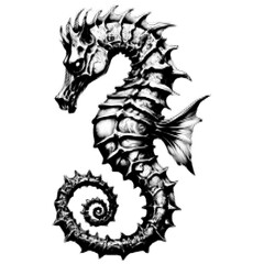 Sea horse vintage y2k halftone art, marine creature stipple brutalist retro vector png with transparent background, soft 2000s aesthetic photocopy effect tattoo © Twin Design