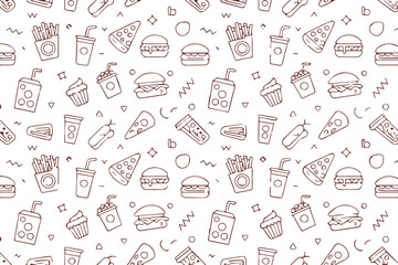 fast food pattern with burger pizza fries drinks hotdog cupcake icons