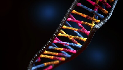 Stunning visualization of a colorful DNA strand against a dark background showcasing the complexity of genetic structures