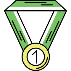Gold Medal With Green Ribbon Symbolizing Victory and Achievement Against a Transparent Background