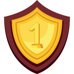 Gold Shield Badge With Number One Champion Award Emblem Isolated On Transparent Background