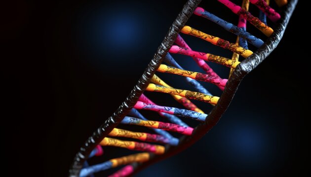 Stunning visualization of a colorful DNA strand against a dark background showcasing the complexity of genetic structures