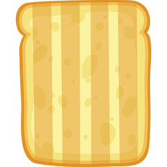 Golden Brown Toasted Bread Slice with Vertical Stripes and Small Bubbles Isolated on White Background