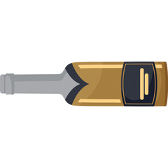 Golden Champagne Bottle with Black Label Against Transparent Background Simple Vector Illustration