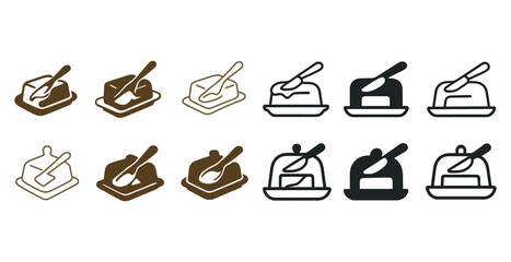 Butter dish icons in various styles with knife and cover