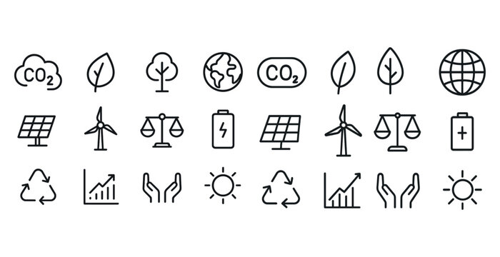 Sustainable energy and environmental icons for renewable awareness