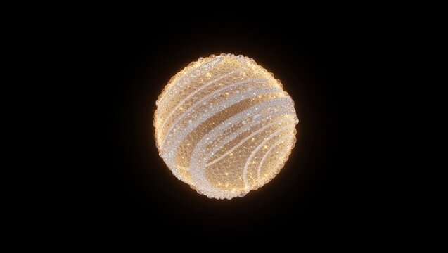 Abstract close-up of a glowing golden sphere with swirling bands of diamond particles and glitter isolated on black background
- Powered by Adobe