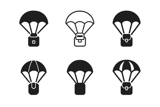 Parachute Logo Variations. Parachute. Icon set. Set Logo of Parachute: Parachute pack ready for jump. harmonious logo variations of the same emblematic
