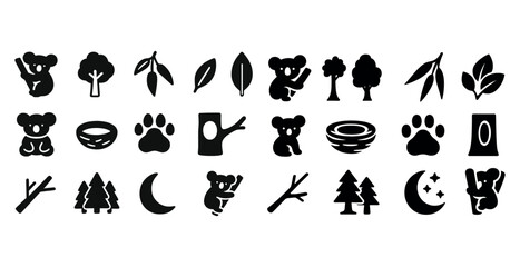 Obraz premium Koala icons and nature symbols collection with trees and leaves