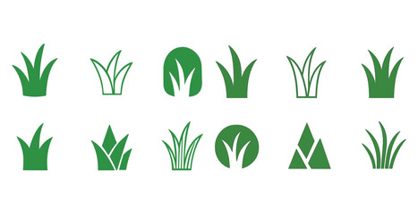 Fototapeta premium Collection of green grass icons in various geometric designs