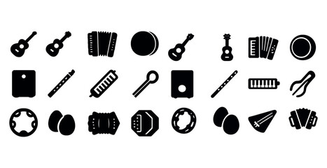 Obraz premium Silhouette icons of musical instruments with guitar, accordion, and harmonica